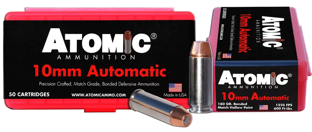 Atomic 10mm Auto 180gr Bonded Match Hollow Point Handgun Ammo, 50 Rounds (10/Case) 00432
