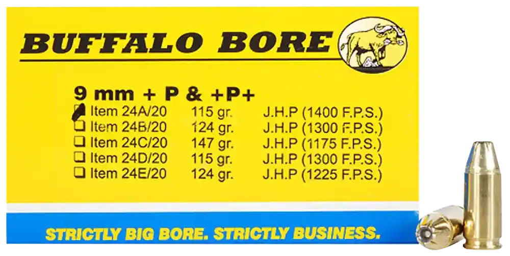 Buffalo Bore Personal Defense Strictly Business 9mm Luger +P+ 115gr JHP 20rd 24A20