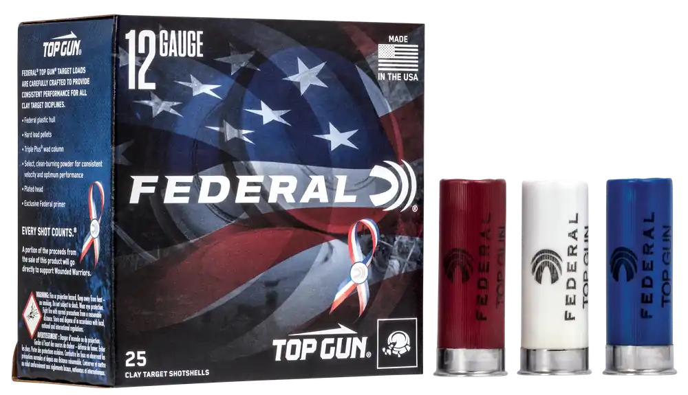 Federal Top Gun 12 Gauge Clay Target Shotshells, 2.75in 8 1-1/8oz 25-Round Box TGL12US8USA