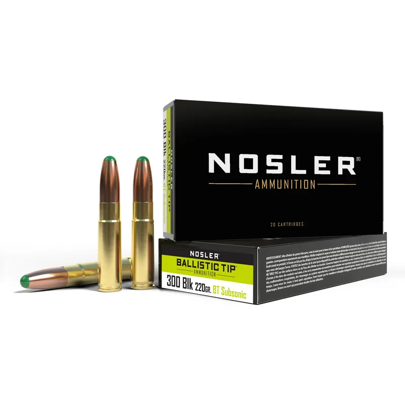 Nosler Ballistic Tip 300 AAC Blackout 220gr Boat-Tail Round Nose Suppressor Ready Ammo 61050