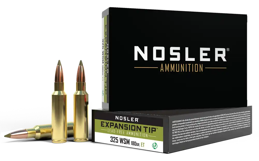 Nosler E-Tip Lead-Free .325 Winchester Short Magnum 180gr Hunting Ammo, 20-Round Box 40146