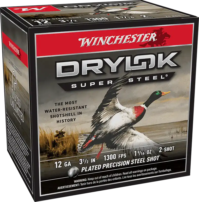 Winchester Ammo Drylok Super Steel Magnum 12 Gauge 3.5in 2 Steel Shot 1 9/16oz 1300fps XSM12L2