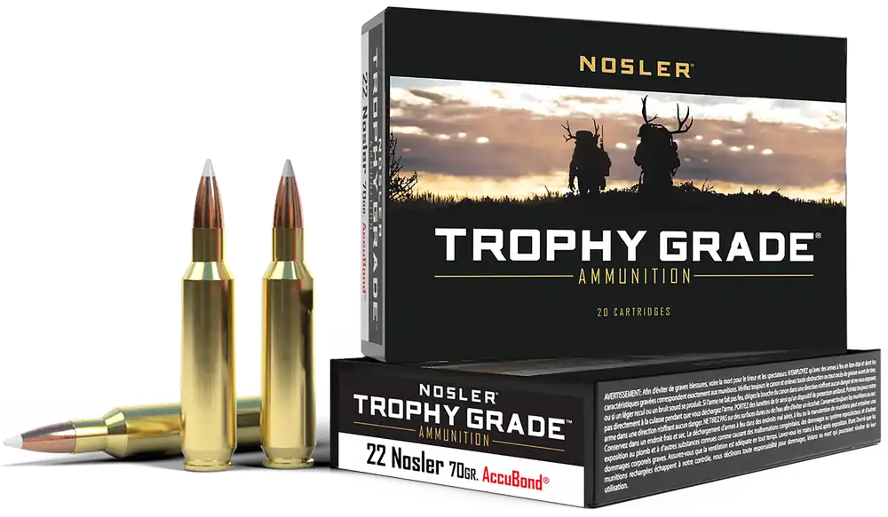 Nosler Trophy Grade .22 Nosler 70 Grain AccuBond Bonded Polymer Tip Rifle Ammo 20rd 60918