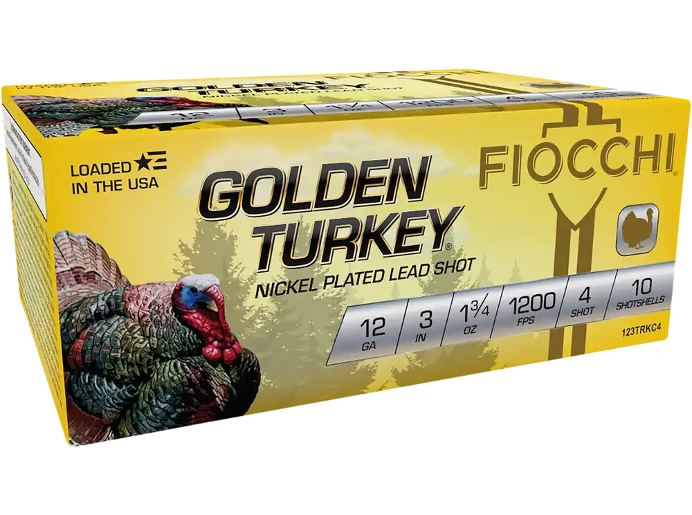 Fiocchi Golden Turkey 12 Gauge 3in 4 Nickel-Plated Lead Shot 1-3/4oz 1200fps 123TRKC4