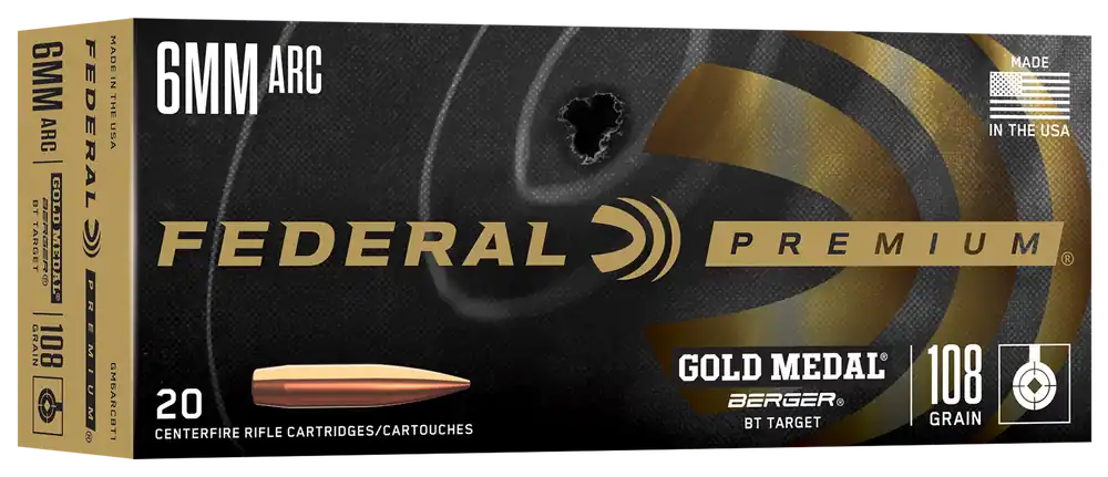 Federal Gold Medal Berger 6mm ARC 108gr BT Target Match Rifle Ammo 20/Box GM6ARCBT1
