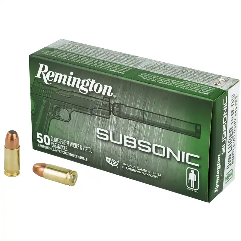 Remington Subsonic 9mm Luger 147gr Flat Nose Enclosed Base Handgun Ammo, 50/Box 28435