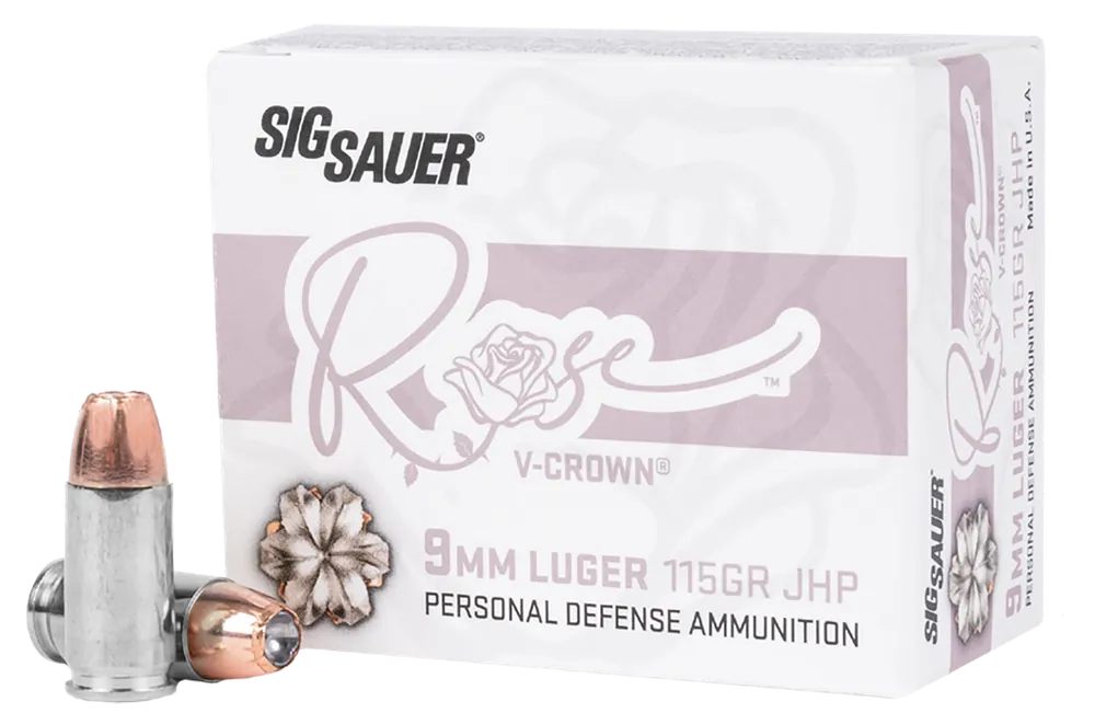 Sig Sauer Rose 9mm Luger 115gr V-Crown Jacketed Hollow Point Ammo, 20-Rd Box E9MMA1ROSE20