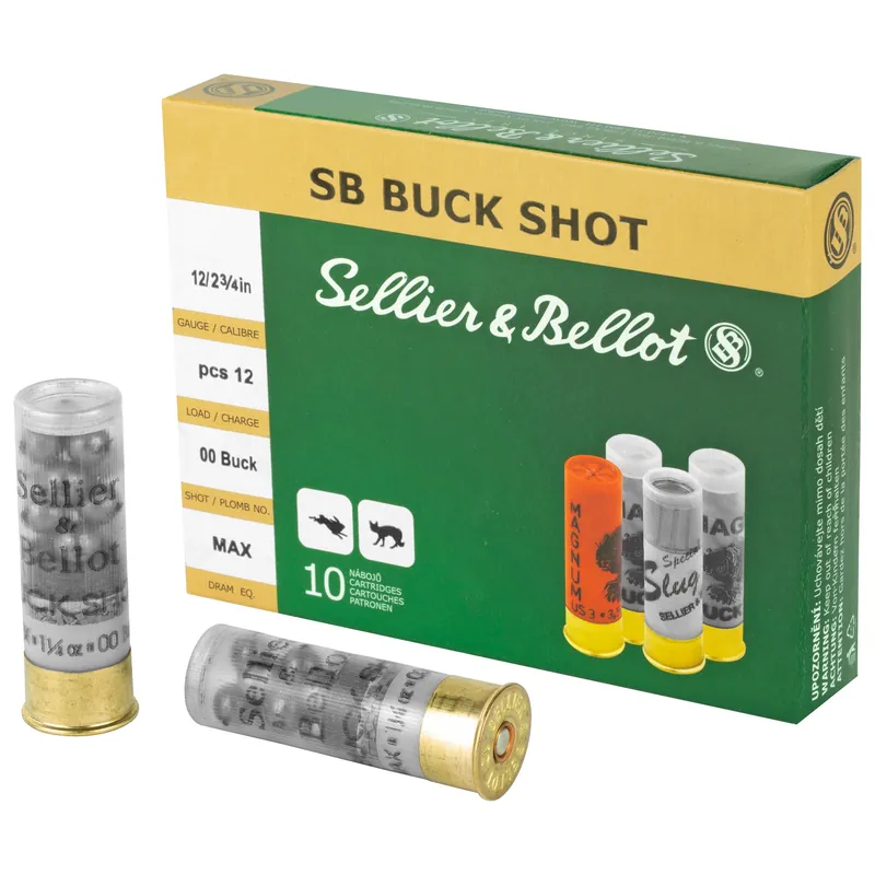 Sellier & Bellot 12 Gauge 2-3/4in 00 Buckshot Shotshells, 12 Pellets 1-1/4 oz SB12BSE