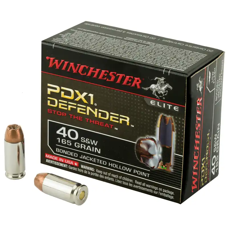 Winchester PDX1 Defender .40 S&W 165gr Bonded JHP Handgun Ammo 20rd Box S40SWPDB