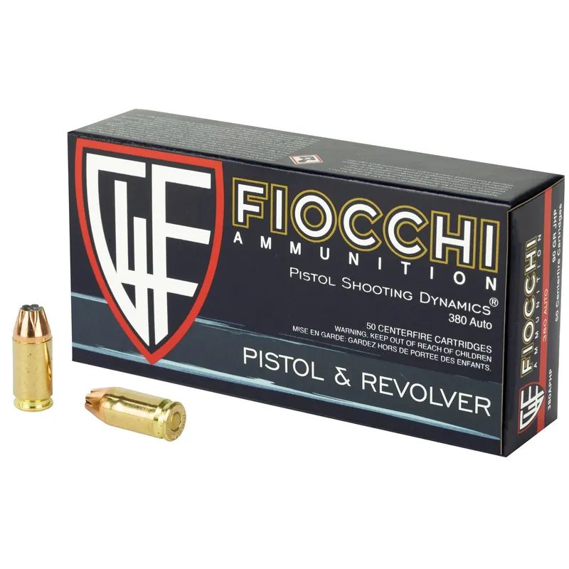 Fiocchi .380 ACP 90gr Jacketed Hollow Point Handgun Ammo, 50/1000 Case Pack 380APHP