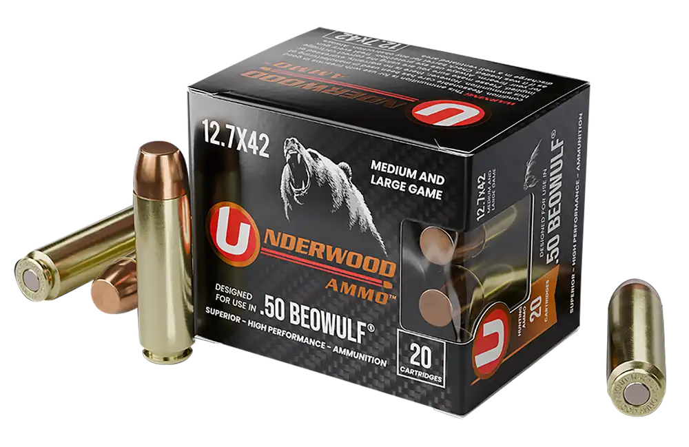 UNDERWOOD AMMO .50 Beowulf 350gr FMJ Flat Nose Rifle Ammo, 20-Round Box (10/Case) 557
