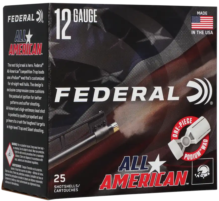 Federal All-American 12 Gauge 2.75in 1-1/8oz 7.5 Shot Trap Shotshells 25rd Box FAA12L75
