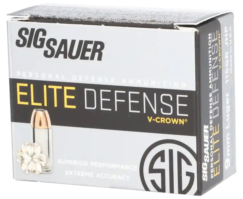 Sig Sauer Elite Performance 9mm Luger 115gr V-Crown Jacketed Hollow Point Ammo, 20rd Box E9MMA120