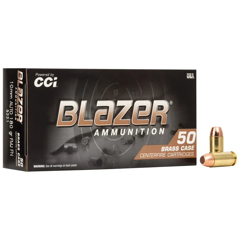 Blazer Ammunition Blazer Brass 10mm Auto 180 Grain Full Metal Jacket Handgun Ammo, 50-Round Box 5221