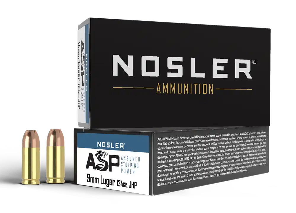 Nosler Assured Stopping Power 9mm Luger 124gr Jacketed Hollow Point Handgun Ammo, 50/Box 51054