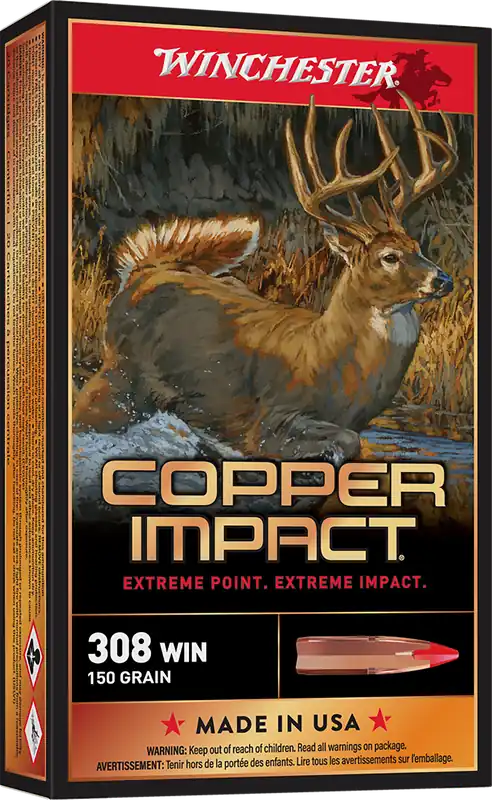 Winchester Ammo Copper Impact .308 Winchester 150gr Lead-Free Copper Extreme Point Rifle Ammo X308CLF