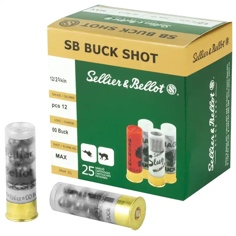 Sellier & Bellot 12 Gauge 2-3/4in 00 Buckshot 12-Pellet 1-1/4oz 25rd Box SB12BSC