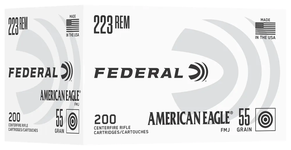 Federal American Eagle .223 Remington 55 Grain FMJ Target Rifle Ammo, 200-Round Box AE223C