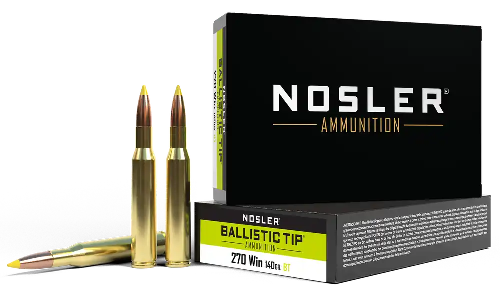 Nosler Ballistic Tip Hunting Rifle Ammo .270 Winchester 140 Grain Spitzer Polymer Tip 40055