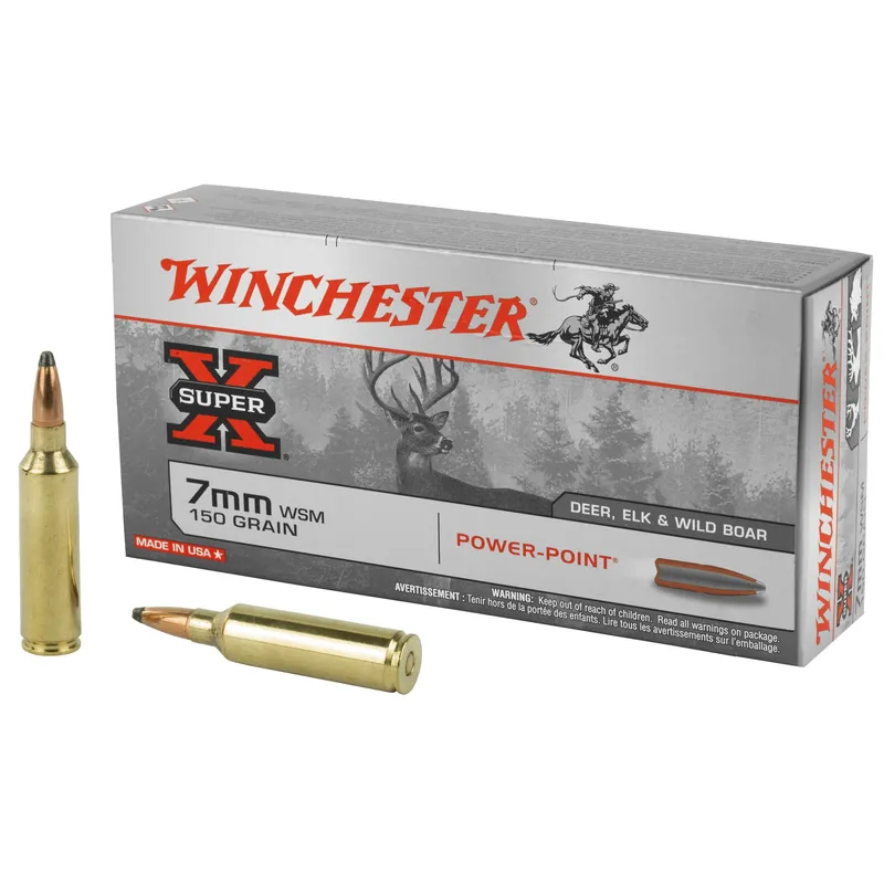 Winchester Super-X Power-Point 7mm WSM 150 Grain Jacketed Soft Point Rifle Ammo, 20rd Box X7MMWSM