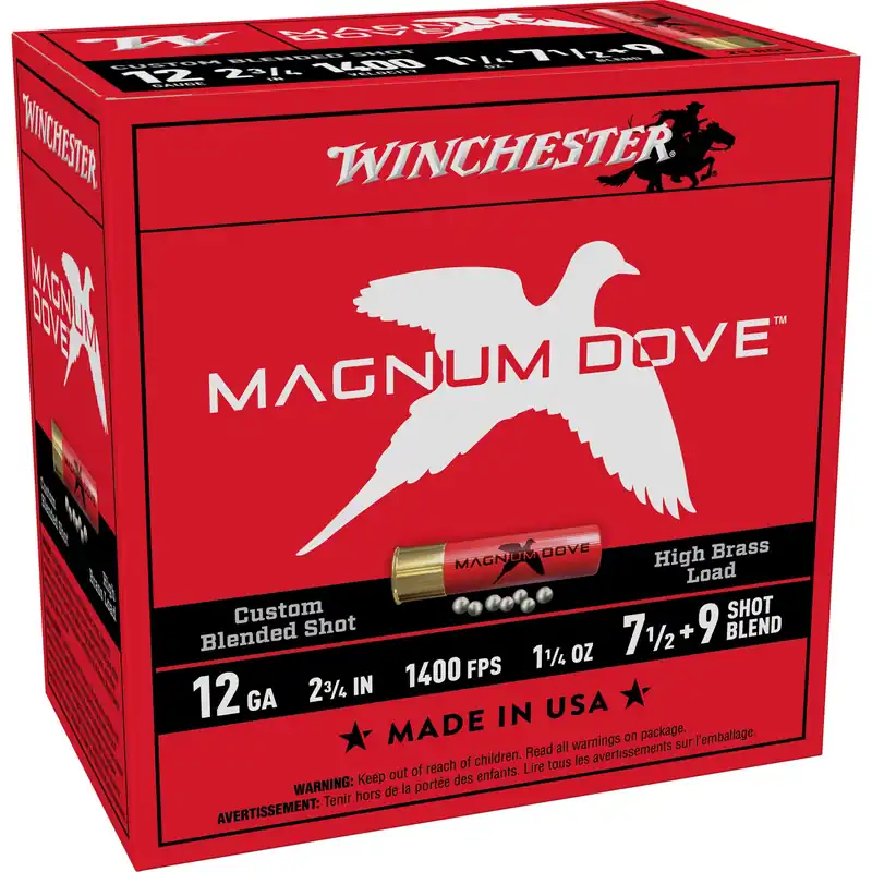 Winchester Magnum Dove 12 Gauge 2-3/4in High Brass Lead Shot Shotshells 25/Box MD1279