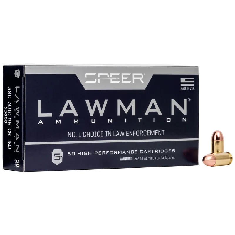 Speer Lawman .380 Auto 95 Grain Total Metal Jacket Training Ammo, 50-Round Box 53608