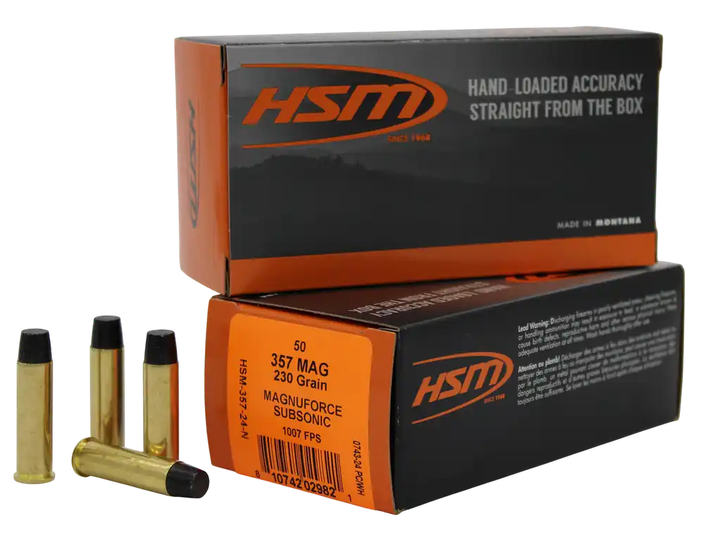 HSM Magnuforce Subsonic .357 Magnum 230gr Hard Cast Long Flat Nose Ammo, 50rd Box 35724N