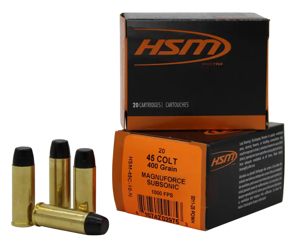 HSM .45 Colt Subsonic 400gr Hard Cast Long Flat Nose Ammo, 20-Round Box 45C10N