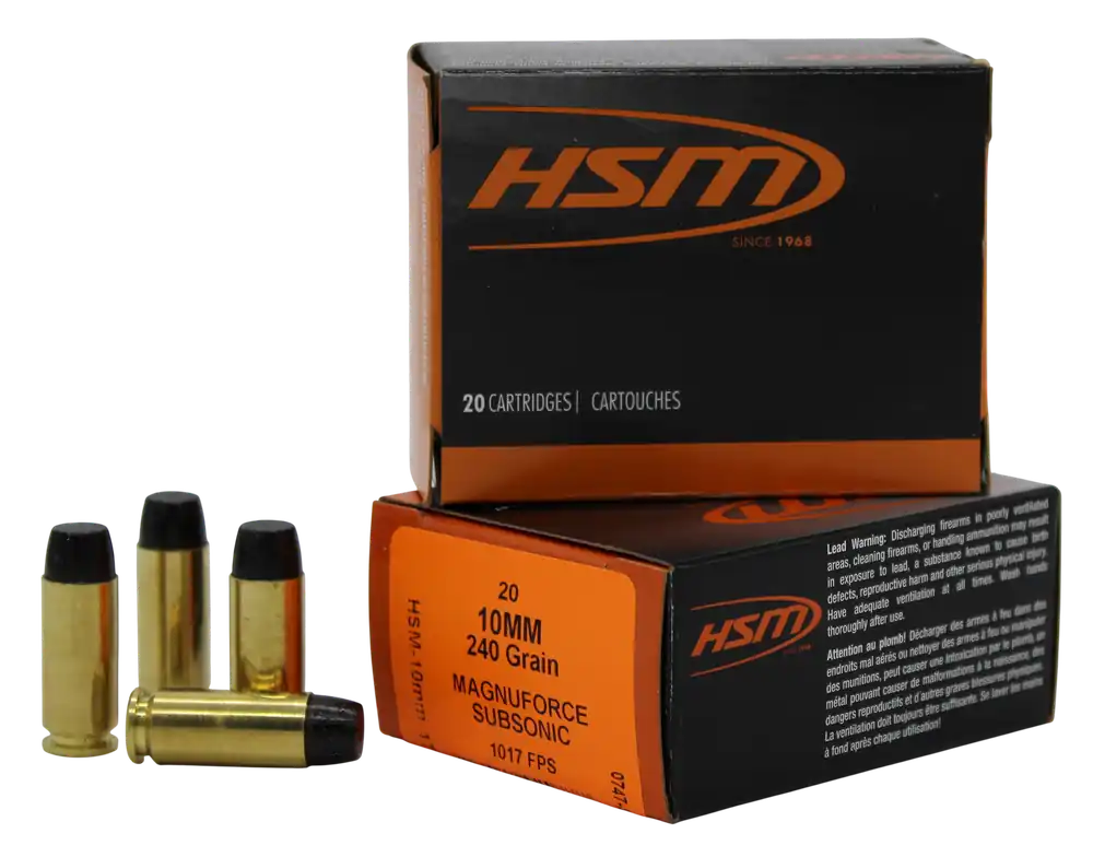 HSM Magnumforce 10mm Auto Subsonic 240gr Hi-Tek Hard Cast Long Flat Nose Ammo 10MM17N