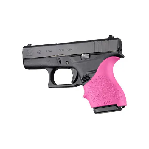 Hogue HandAll Beavertail Grip Sleeve for Glock 42/43, Pink Rubber, Finger Grooves HOG18207