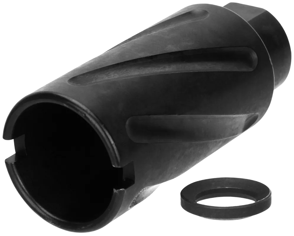 TacFire Spiral Fluted 9mm Krinkov-Style Muzzle Brake, 1/2-36 Thread, Black Oxide Steel MZ10079MMN