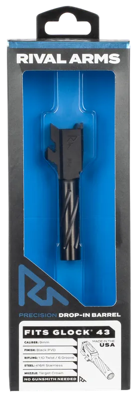 Rival Arms Precision V1 Match Grade Drop-In Barrel for Glock 43 9mm, Black PVD, RA20G301A