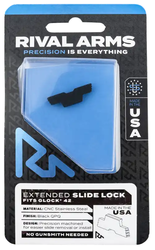 Rival Arms Extended Slide Lock for Glock 42, Black QPQ CNC Stainless Steel RARA80G004A