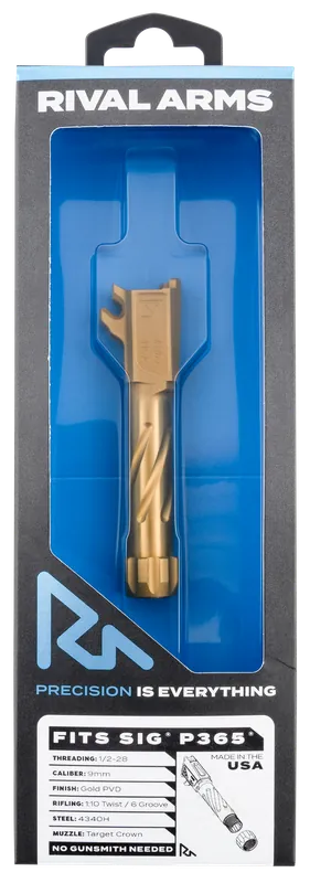 Rival Arms Precision Match-Grade Threaded Barrel for Sig P365 9mm 3.10in Gold PVD RA20P002E
