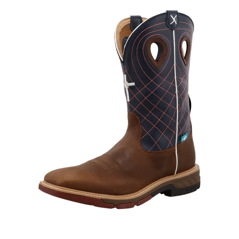 Men‘s 12 Inch Mocha and Navy Leather Western Work Boots by Twisted X