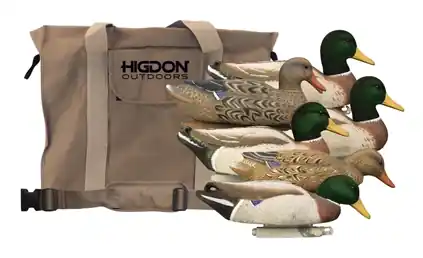 6 Pack Flocked Head Magnum Mallard Foam Filled Duck Decoys with 6 Slot Bag by Higdon Outdoors