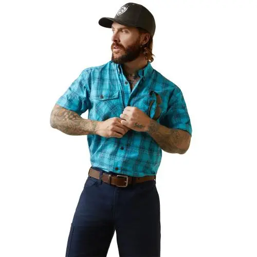 Rebar Made Tough DuraStretch Work Shirt in Bachelor Plaid by Ariat