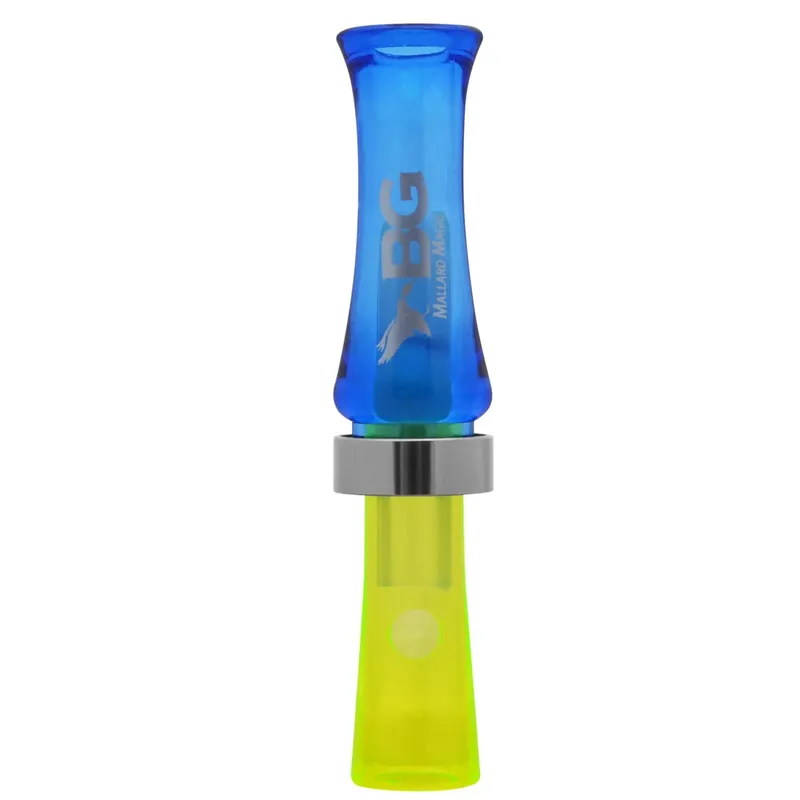 Blue Translucent/Fluorescent Green Mallard Magic Double Reed Duck Call by Buck Gardner
