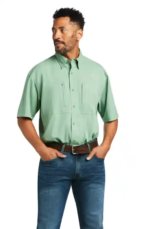 VenTEK Short Sleeve Button Up Tee Shirt in Turf Green by Ariat