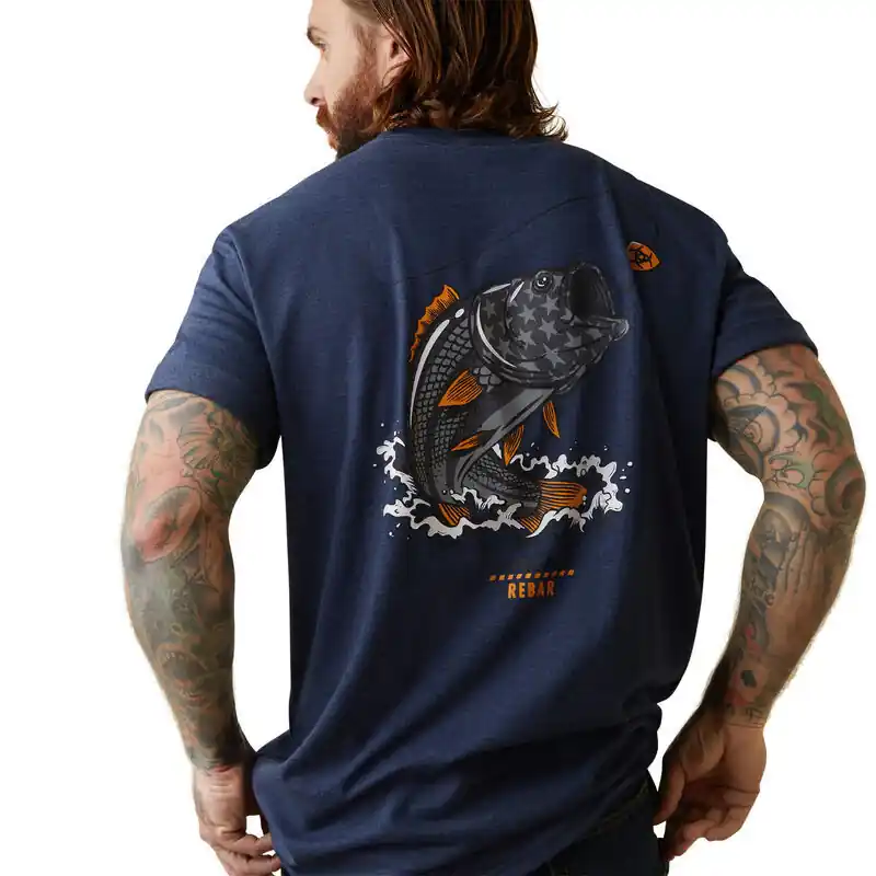 Rebar CottonStrong American Short Sleeve Tee Shirt in Navy by Ariat
