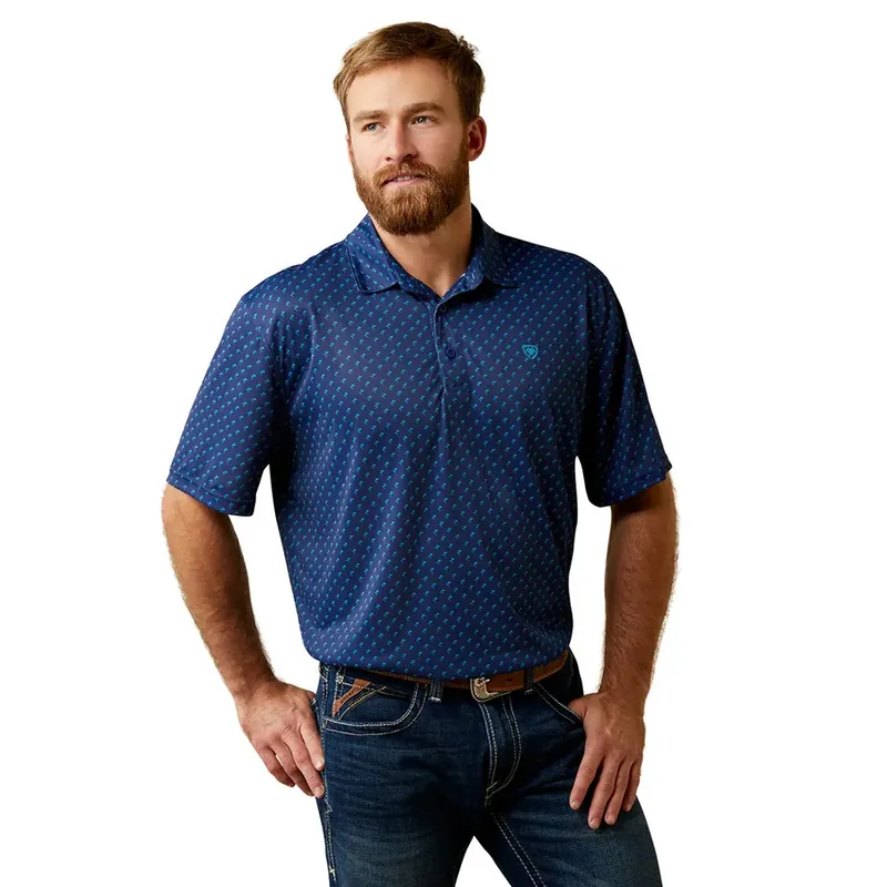 Short Sleeve All Over Print Polo Shirt in Monaco Blue by Ariat