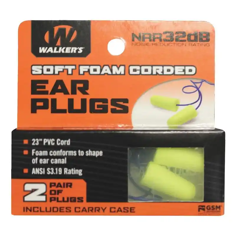 2 Pair Neon Yellow Foam Ear Plugs by Walkers