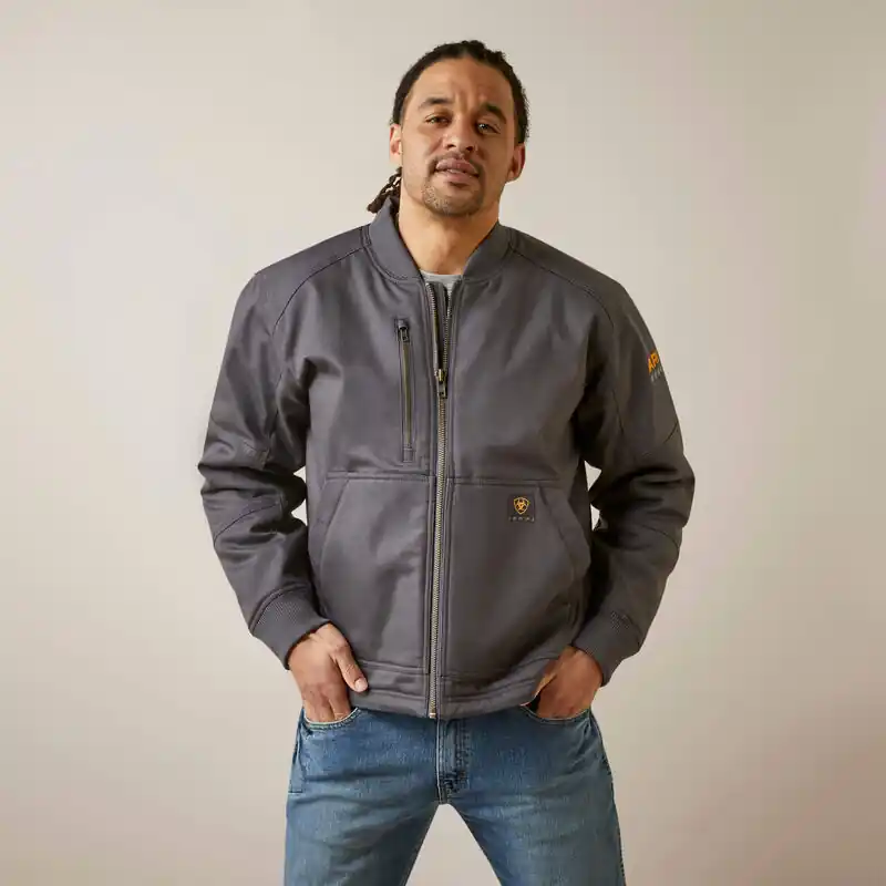 Rebar Stretch Canvas Bomber Jacket in Rebar Grey by Ariat