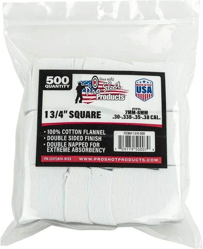 7mm, .38 Caliber 1-3/4 in. Square Cleaning Patches in 500 Pack by ProShot