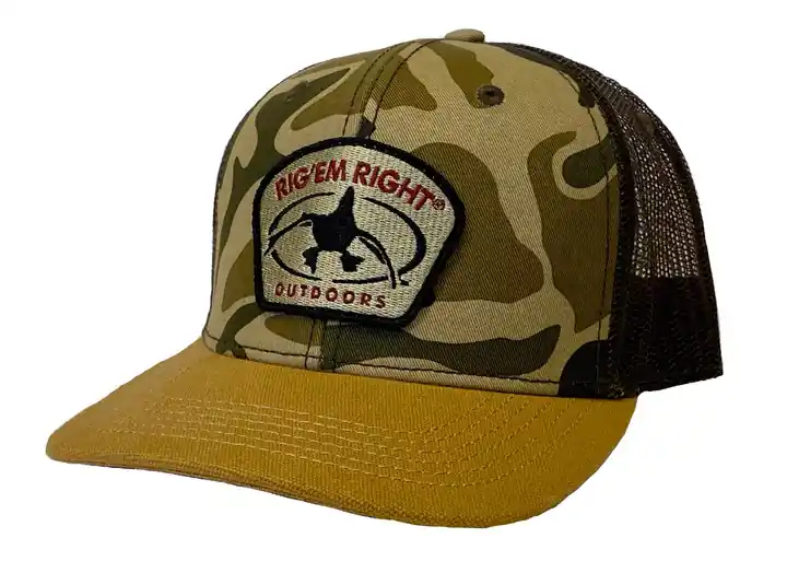 Adult Old School Camo Duck Logo Snapback Low Pro Cap by Rig Em Right