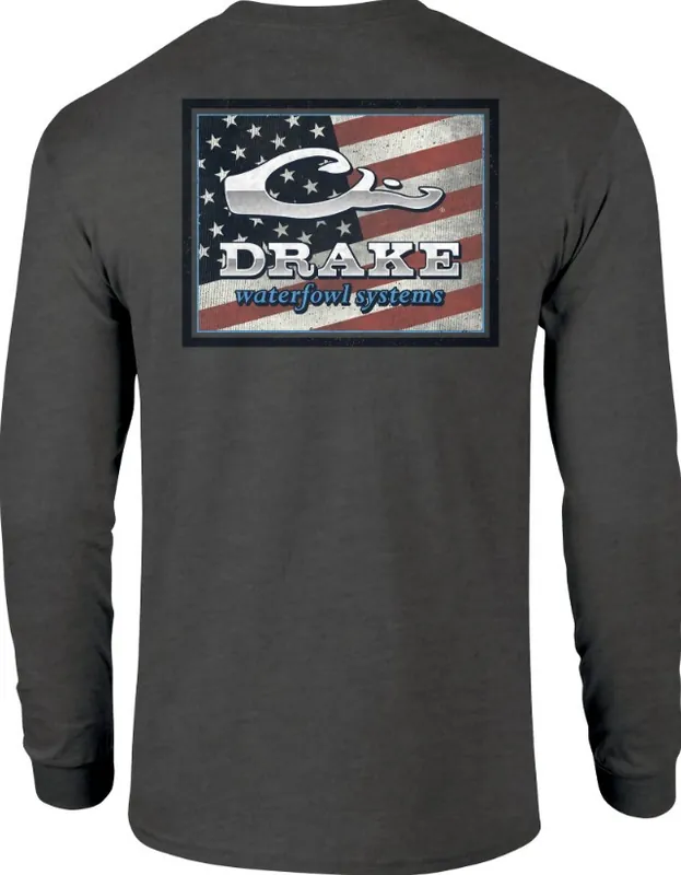Flag Square Long Sleeve Tee Shirt by Drake Waterfowl