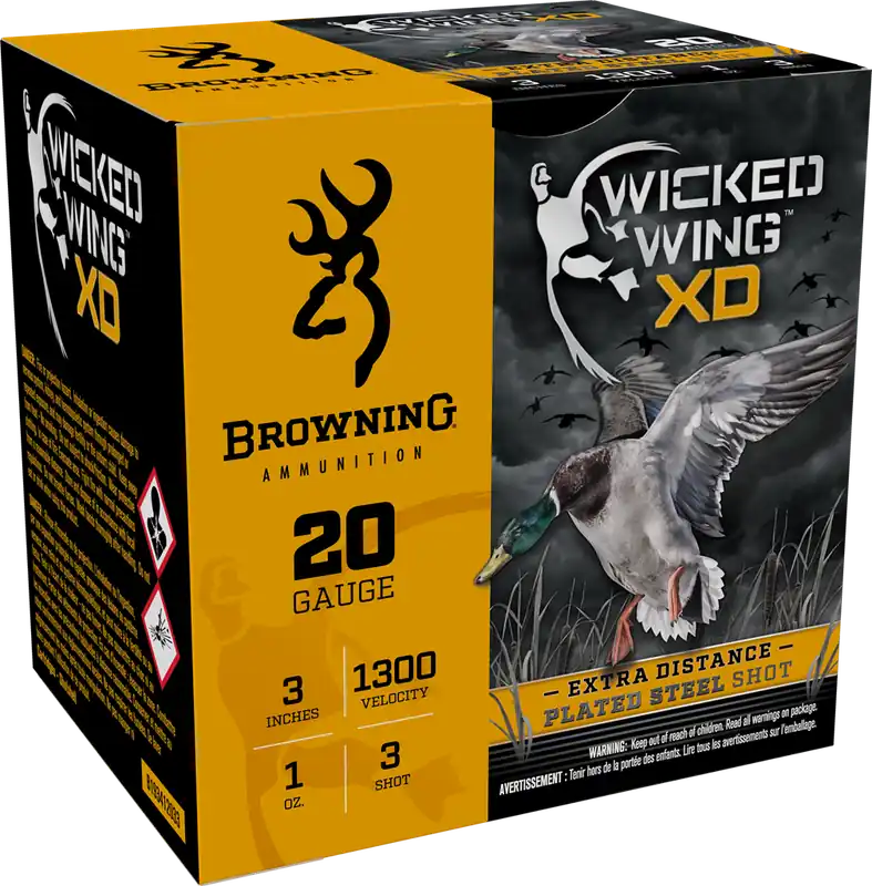 Browning 1300fps 20ga 3" 1oz 3 Wicked Wing XD BXD Waterfowl Shotgun Ammunition