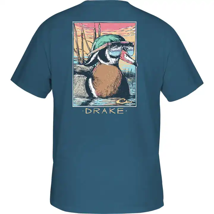Men‘s Pop Art Wood Duck Sunglasses Short Sleeve Graphic Tee Shirt by Drake