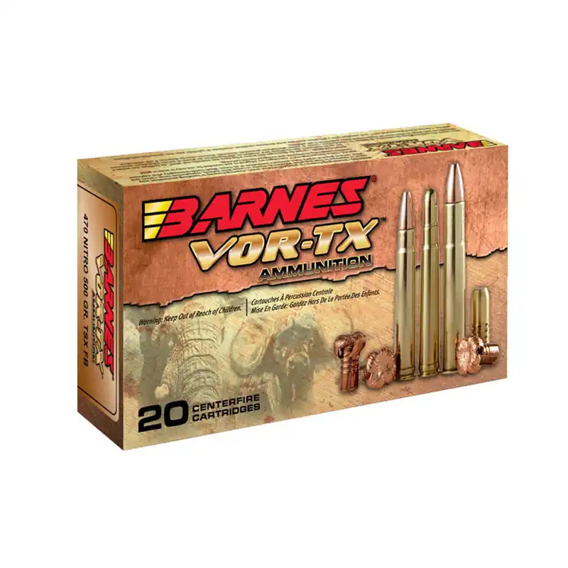 Barnes Vor-Tx 2,100 fps 500 Nitro Express 570 Grain Round Nose Banded Solid Tip Rifle Ammunition