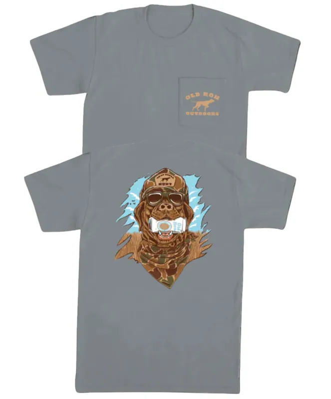 GBC Retro Can Holding Dog Camo Short Sleeve Pocket Graphic Tee Shirt by Old Row